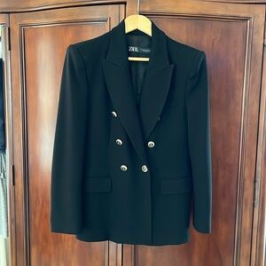 Zara Tailored Double Breasted Blazer Size Large Black